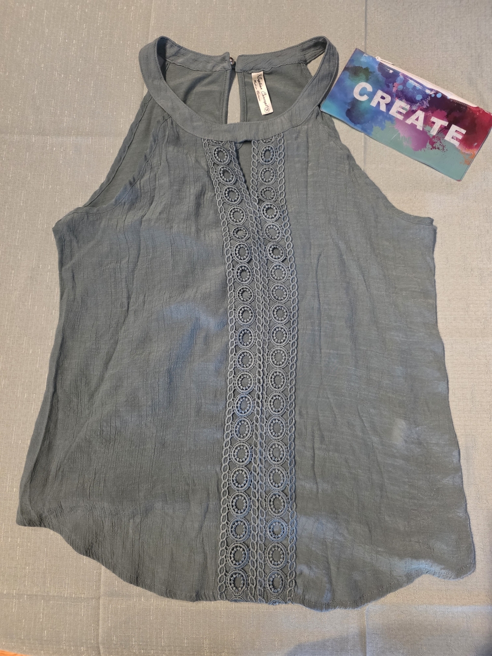 PerSeption Concept Slate Green Crochet-Trim Halter Camisole Size M